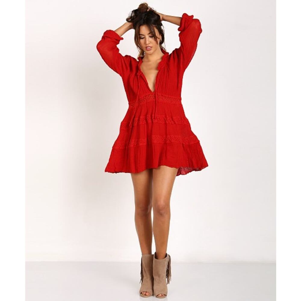 JEN'S PIRATE BOOTY Atlas Mini Dress Red Boho Romantic Medium Large